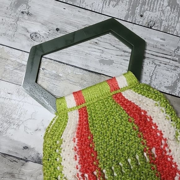 Vintage macrame watermelon hard handle wrist bag - Picture 2 of 6